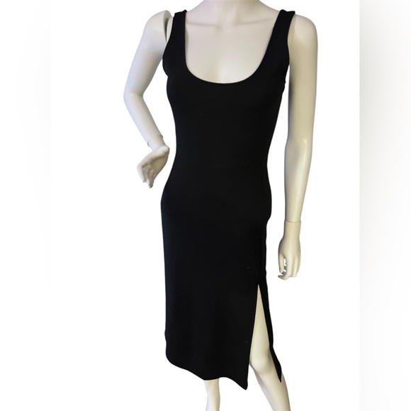 Leith Black Dress Midi Scoop Neck Side Slit - Picture 6 of 10